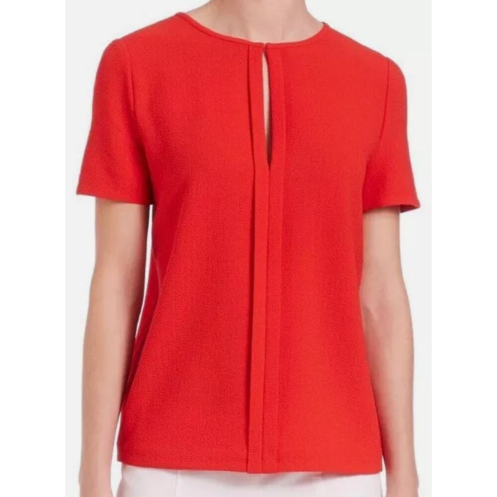 Tory Burch Red Crepe Keyhole Blouse Size 6 Short Sleeve Textured Office Work Top - Picture 12 of 12